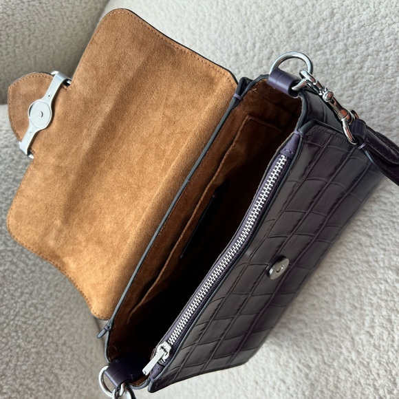 Coach Morgan Top Handle Satchel Amethyst Purple Croc Embossed Leather Crossbody - Picture 6 of 10